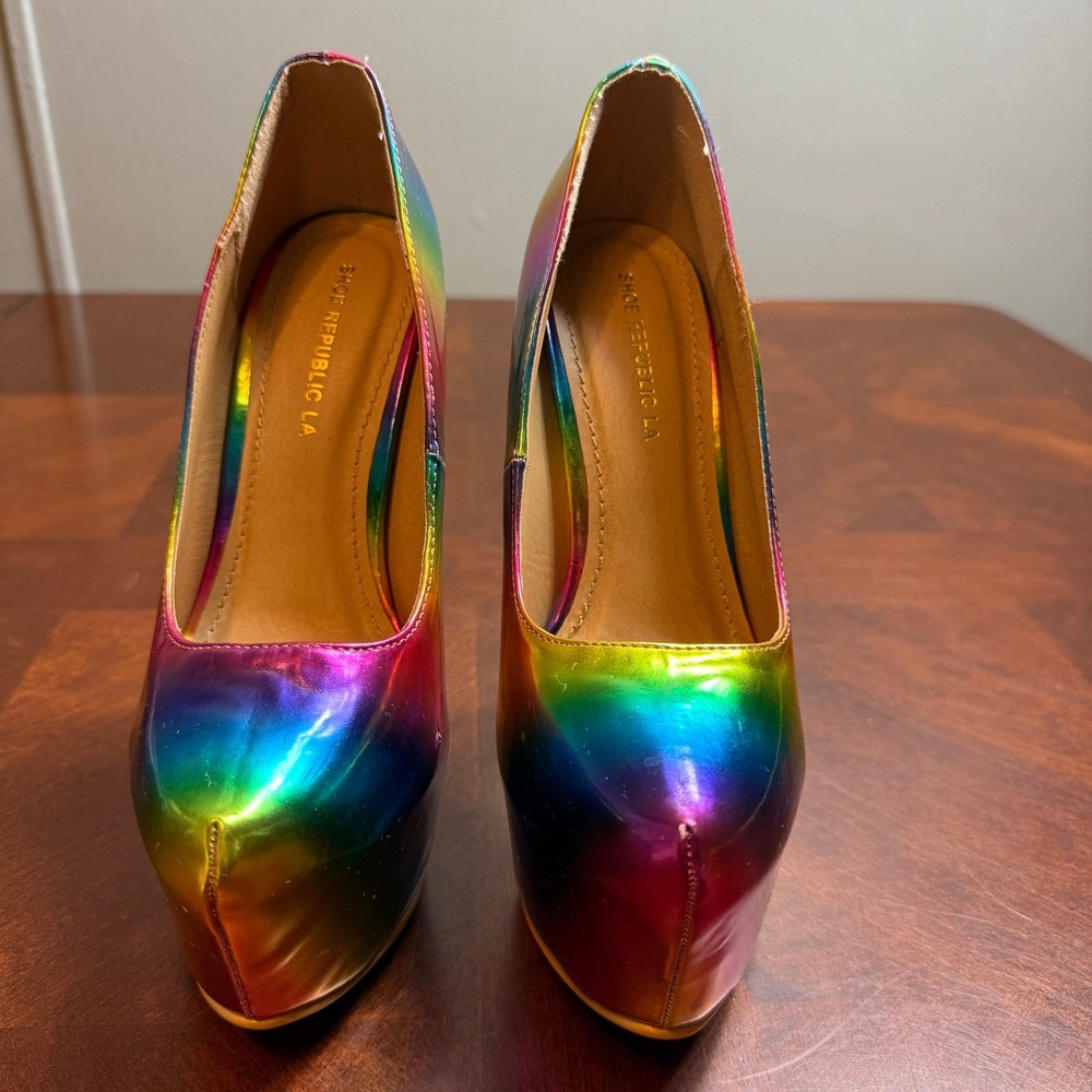 Shoe‎ Republic LA Rainbow Metallic Platform Pumps Heels Womens 6.5 Festival Rave